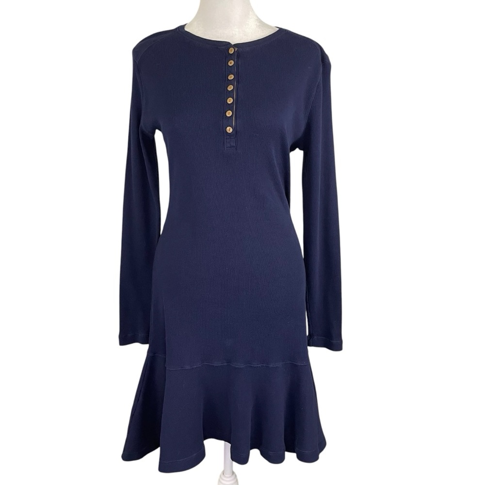 Ralph Lauren Navy Long-Sleeve Henley Flounce Dress
